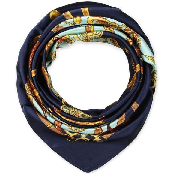 Accessories - Corciova Square Stain Silk Like Hair Wrapping Scarves Night Head Scarf- 111 Navy